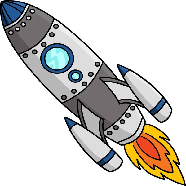 Este Clipart Dos Desenhos Animados Mostra Uma Ilustração Rocket Ship —  Vetores de Stock