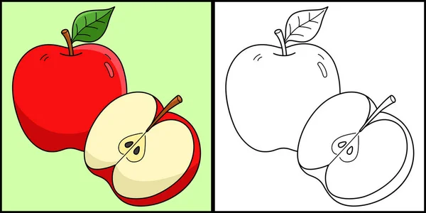 Tato Stránka Zbarvení Ukazuje Jablečné Ovoce Jedna Strana Ilustrace Barevná — Stockový vektor