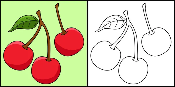 Diese Malseite Zeigt Eine Kirschfrucht Eine Seite Dieser Illustration Ist — Stockvektor