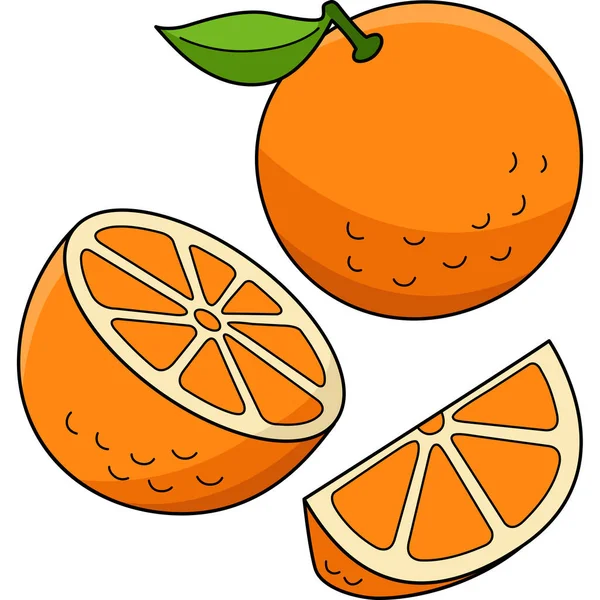Este Clipart Dibujos Animados Muestra Una Ilustración Orange Fruit — Vector de stock