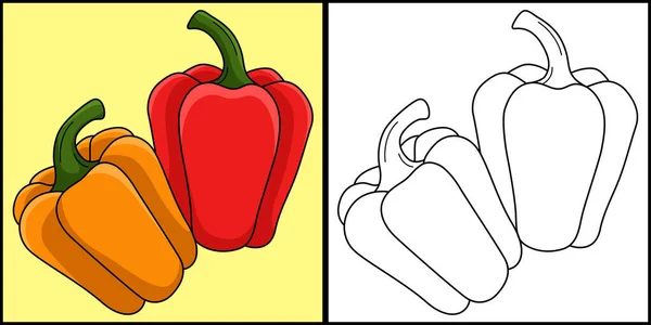 Esta Página Para Colorir Mostra Bell Pepper Fruit Lado Desta —  Vetores de Stock
