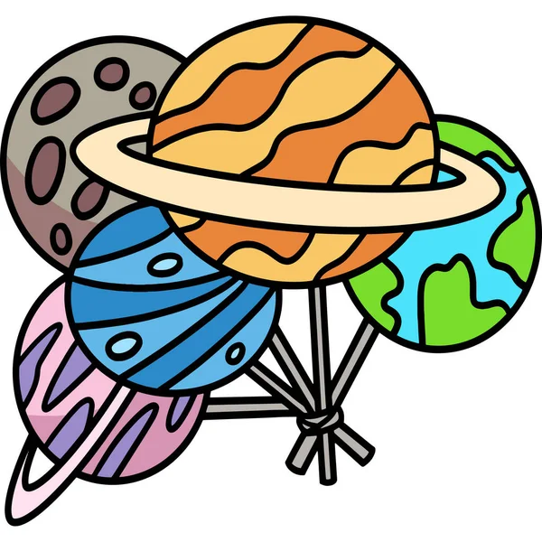 Clipart Dessin Animé Montre Une Illustration Balloon Planet — Image vectorielle