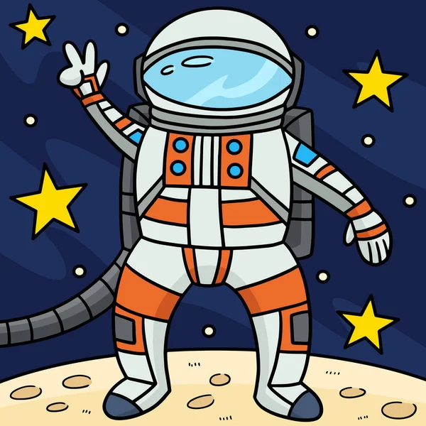 Мультфильм Показывает Иллюстрацию Астронавта Знак Мира — стоковый вектор