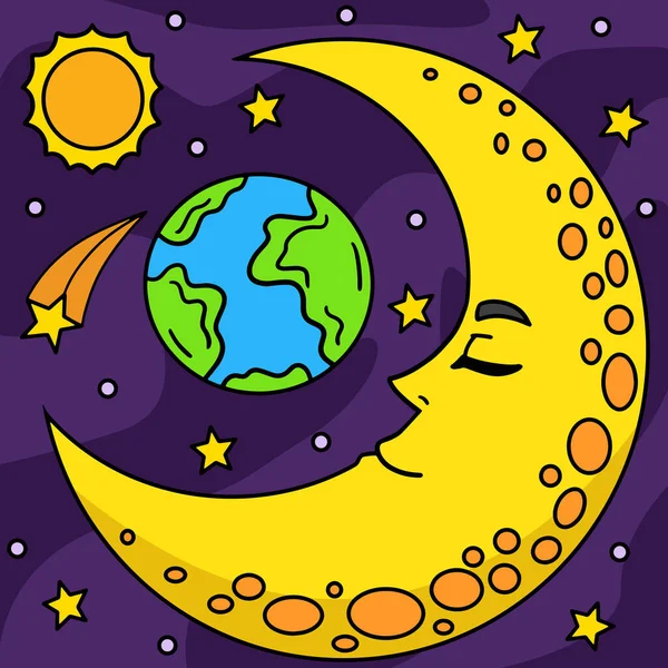 Cartoon Clipart Shows Sleeping Crescent Moon Illustration — Stock Vector
