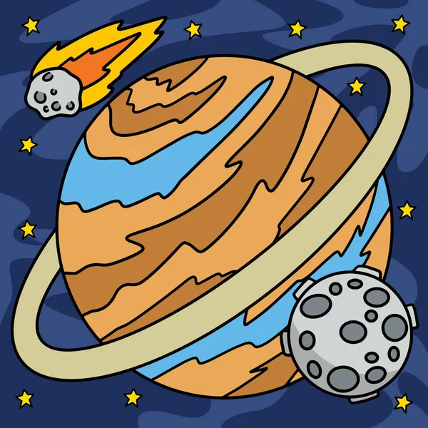 Tento Kreslený Kliparty Ukazuje Planetu Saturn Ilustrace — Stockový vektor