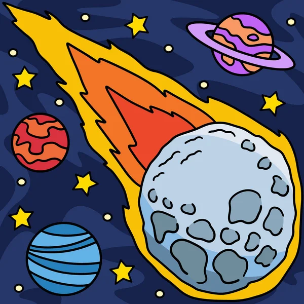 Cartoon Clipart Shows Falling Asteroid Illustration — Stock Vector