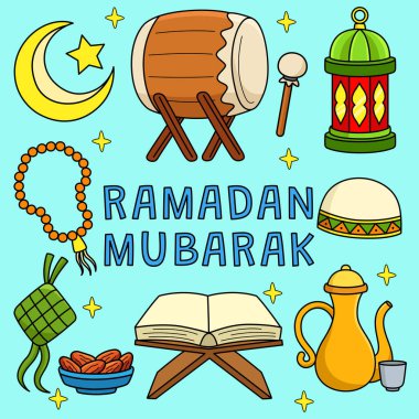 This cartoon clipart shows a Ramadan Mubarak illustration. clipart