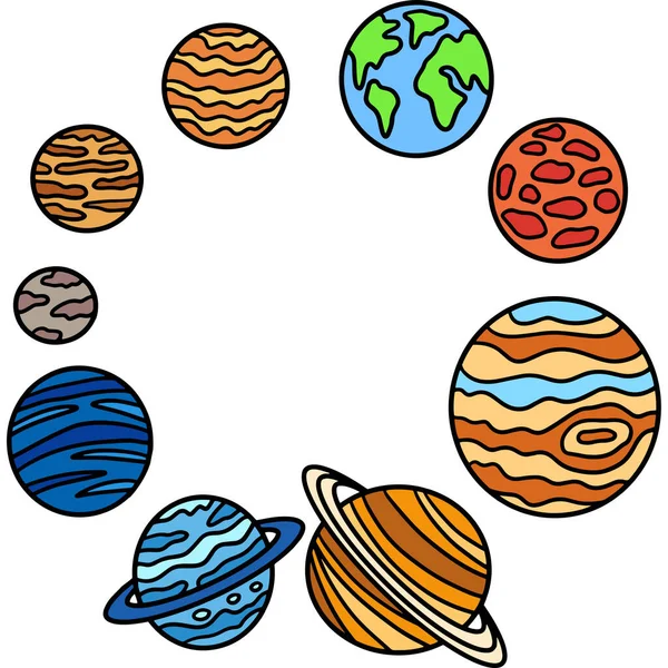この漫画のクリップは 太陽系のイラストを示しています — ストックベクタ