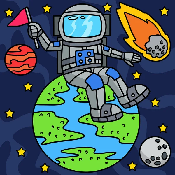 Cartoon Clipart Shows Astronaut Sitting Earth Illustration — Stock Vector