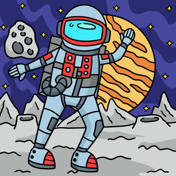 Clipart Dessin Animé Montre Une Illustration Astronaute Dans Espace — Image vectorielle