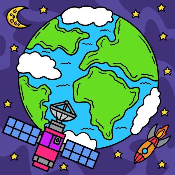 Este Clipart Dos Desenhos Animados Mostra Uma Ilustração Space Satellite —  Vetores de Stock