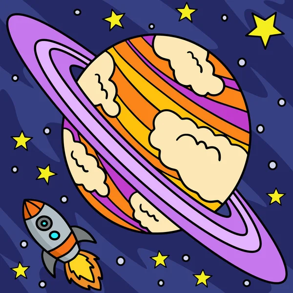 Cartoon Clipart Shows Planet Saturn Illustration — Stock Vector