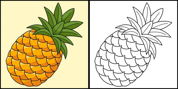 Deze Kleurplaat Toont Een Ananasvrucht Een Kant Van Deze Illustratie — Stockvector