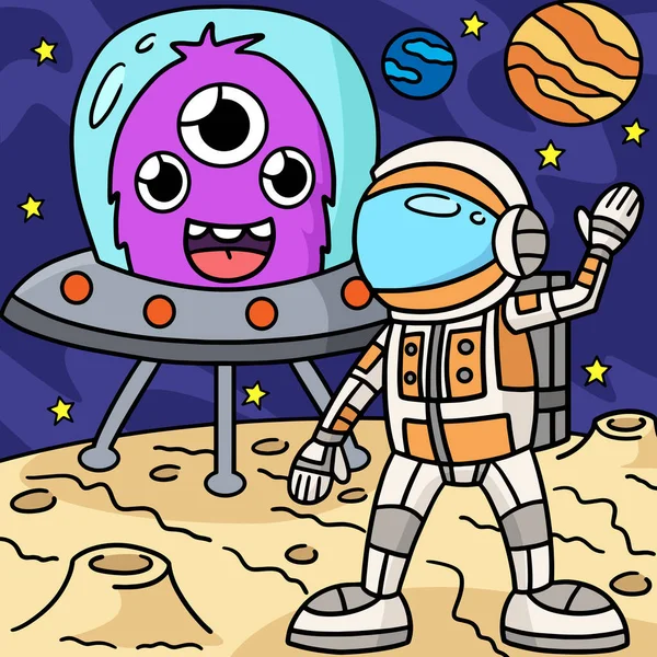 Deze Cartoon Clipart Toont Een Astronaut Ufo Illustratie — Stockvector
