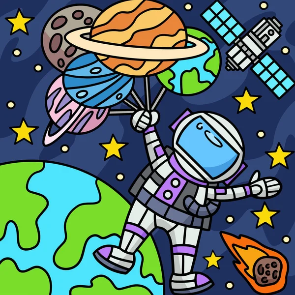 Este Clipart Dos Desenhos Animados Mostra Astronauta Segurando Uma Ilustração —  Vetores de Stock