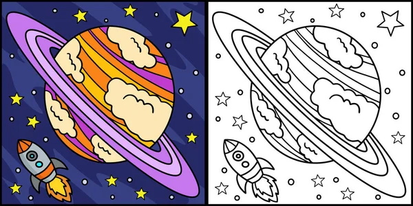 Cette Page Colorier Montre Planète Saturne Côté Cette Illustration Est — Image vectorielle