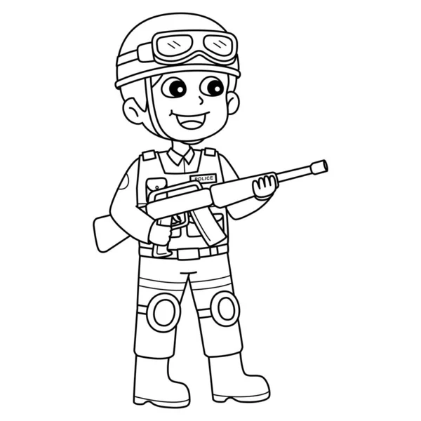 Cute Funny Coloring Page Policeman Provides Hours Coloring Fun Children — Stock Vector