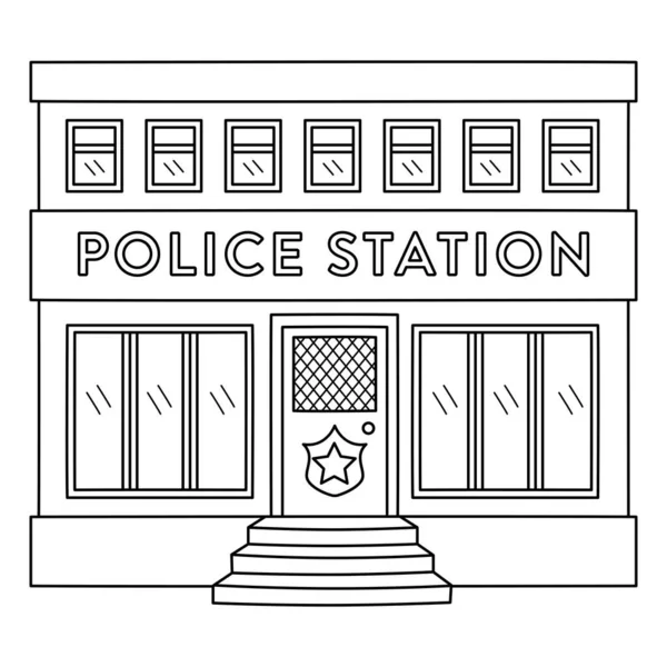 Una Página Para Colorear Lindo Divertido Una Estación Policía Proporciona — Vector de stock