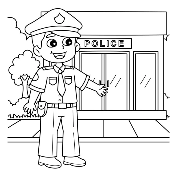 Roztomilá Vtipná Zbarvující Stránka Policisty Poskytuje Hodiny Omalovánky Zábavy Pro — Stockový vektor