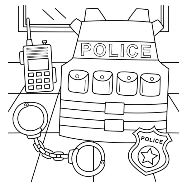 Une Jolie Drôle Page Colorier Police Officer Equipment Fournit Des — Image vectorielle