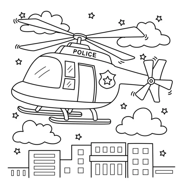 Una Página Para Colorear Lindo Divertido Helicóptero Policía Proporciona Horas — Vector de stock