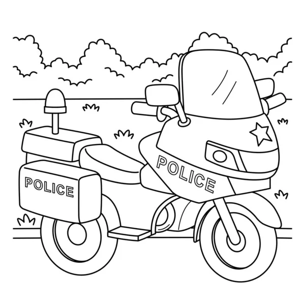 Милая Смешная Раскраска Полицейского Мотоцикла Обеспечивает Детям Часы Раскрашивания Цвет — стоковый вектор