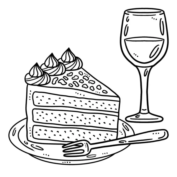 Une Page Colorier Mignonne Drôle Une Tranche Gâteau Avec Verre — Image vectorielle