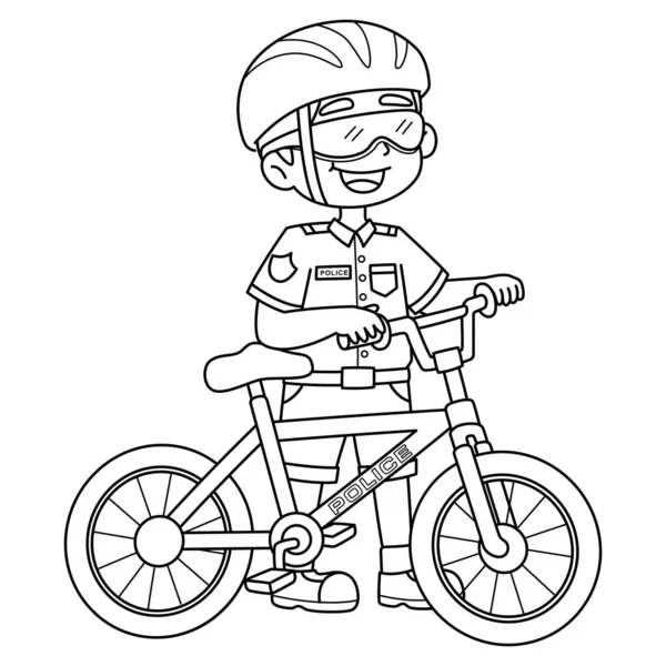 自転車で警察官のかわいいと面白い着色ページ 子供のための着色の楽しみの時間を提供します このページは非常に簡単です 小さな子供や幼児に適しています — ストックベクタ