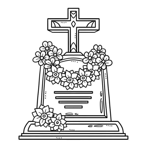 Cute Funny Coloring Page Tombstone Flowers Provides Hours Coloring Fun — Stock Vector