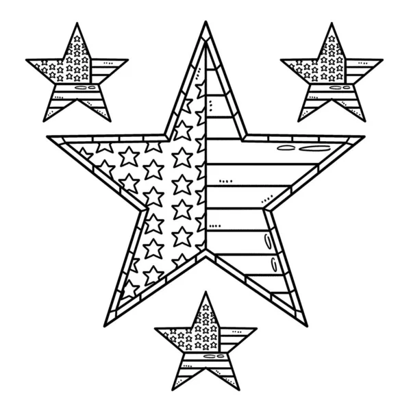 Une Page Colorier Mignonne Drôle Une Étoile Dans Drapeau Américain — Image vectorielle