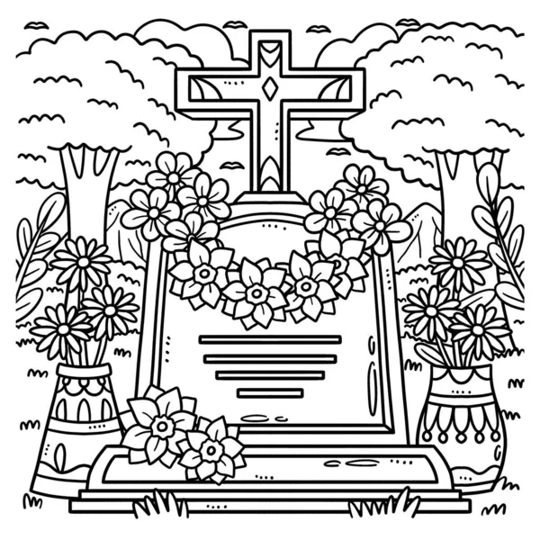 Cute Funny Coloring Page Tombstone Flower Necklace 아이들에게 색을칠 시간을 — 스톡 벡터