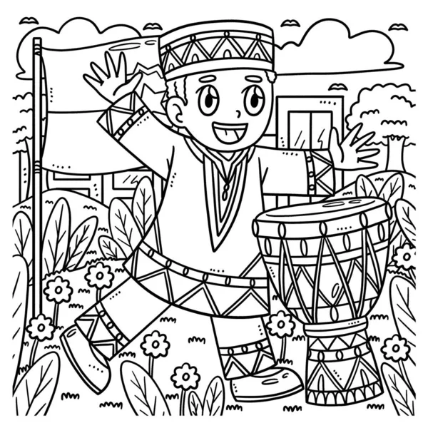 stock vector A cute and funny coloring page of a Boy Playing Djembe. Provides hours of coloring fun for children. Color, this page is very easy. Suitable for little kids and toddlers.