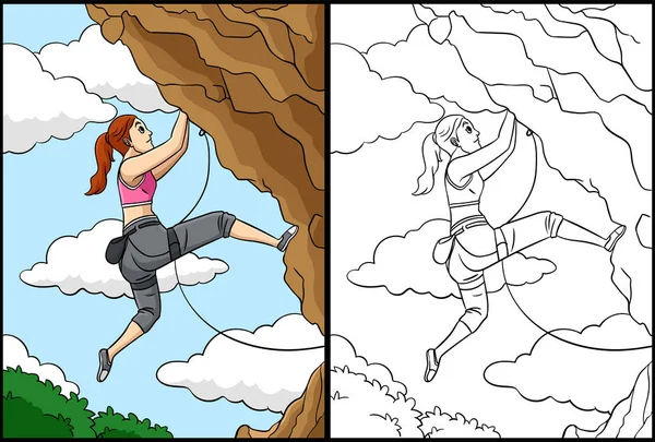 Esta Página Para Colorir Mostra Rock Climber Lado Desta Ilustração —  Vetores de Stock
