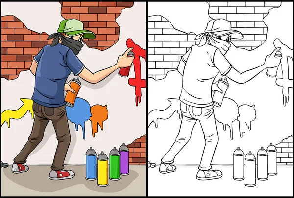 Diese Malseite Zeigt Einen Graffiti Künstler Eine Seite Dieser Illustration — Stockvektor