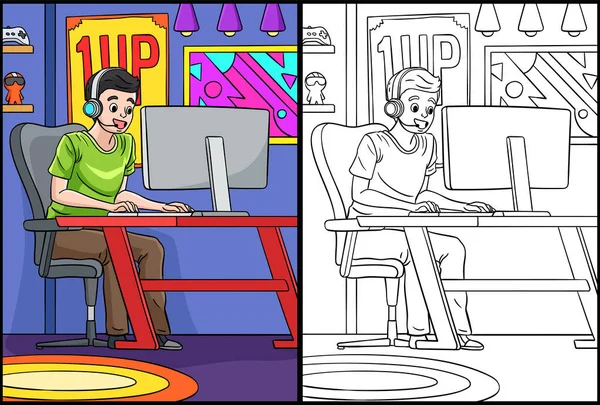 Kolorowanka Pokazuje Gamera Jedna Strona Tej Ilustracji Jest Kolorowa Służy — Wektor stockowy