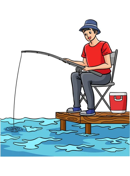 Cartoon Clipart Shows Fisherman Illustration — Stock Vector