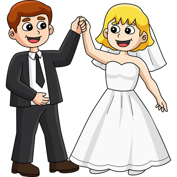 Questa Clipart Cartone Animato Mostra Matrimonio Sposo Sposa Ballando Illustrazione — Vettoriale Stock