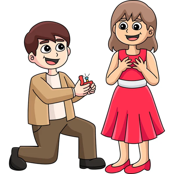 Questa Clipart Cartone Animato Mostra Una Proposta Matrimonio Illustrazione — Vettoriale Stock