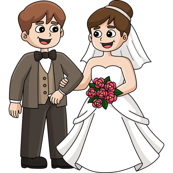Deze Cartoon Clipart Toont Een Bruidegom Bruid Illustratie — Stockvector