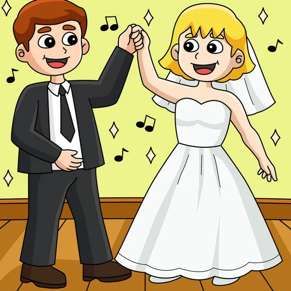Questa Clipart Cartone Animato Mostra Matrimonio Sposo Sposa Ballando Illustrazione — Vettoriale Stock