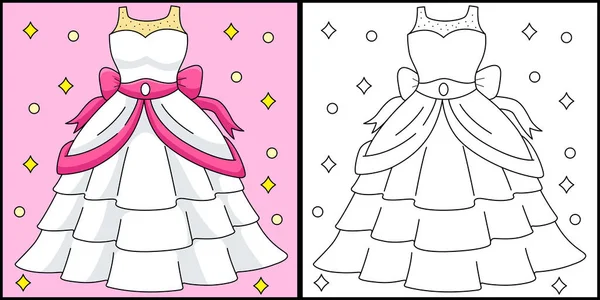 Esta Página Para Colorir Mostra Vestido Casamento Lado Desta Ilustração — Vetor de Stock
