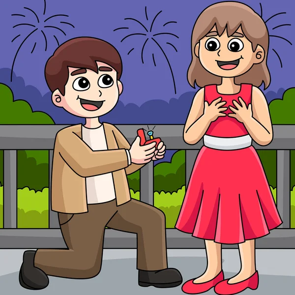 Questa Clipart Cartone Animato Mostra Una Proposta Matrimonio Illustrazione — Vettoriale Stock