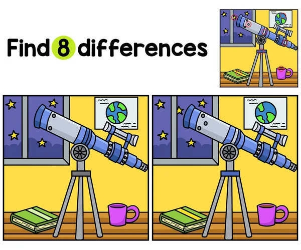 查找或发现此空间望远镜儿童活动页面上的差异 为儿童设计的有趣和教育的拼图游戏 — 图库矢量图片