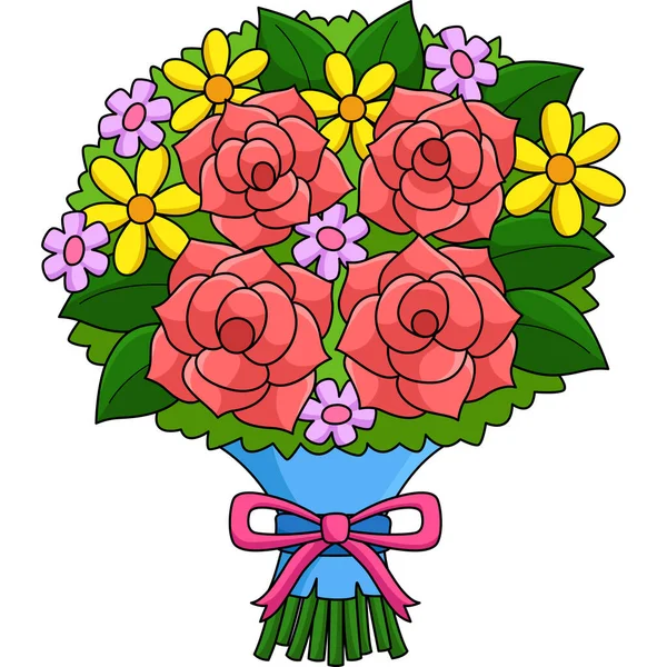 Clipart Dessin Animé Montre Une Illustration Bouquet Fleurs Mariage — Image vectorielle