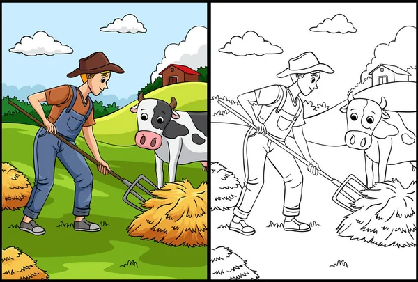 Diese Malseite Zeigt Einen Bauern Eine Seite Dieser Illustration Ist — Stockvektor