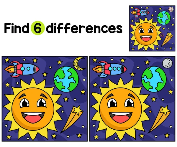 Encontre Localize Diferenças Nesta Página Atividades Happy Sun Space Kids — Vetor de Stock