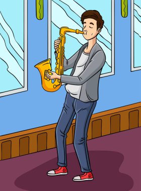 Bu karikatür bir Saksafoncu illüstrasyonunu gösteriyor.