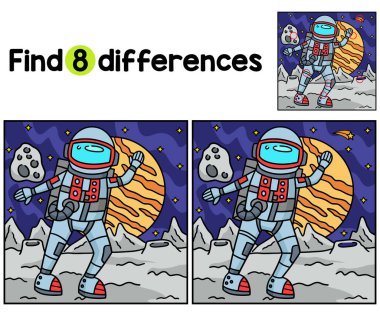 Uzay çocukları aktivite sayfasındaki astronot farklılıklarını bul ya da tespit et. Çocuklar için eğlenceli ve eğitici bir bulmaca eşleştirme oyunu.
