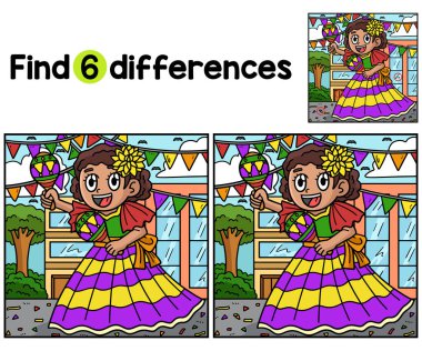 Maracas 'ı Oynayan Kız Çocuk Faaliyet Sayfası' ndaki farklılıkları bul ya da bul. Çocuklar için eğlenceli ve eğitici bir bulmaca eşleştirme oyunu. 