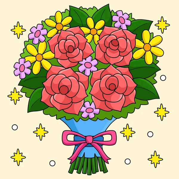 Este Clipart Dos Desenhos Animados Mostra Uma Ilustração Buquê Flor — Vetor de Stock